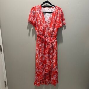 Floral Red Wrap Dress